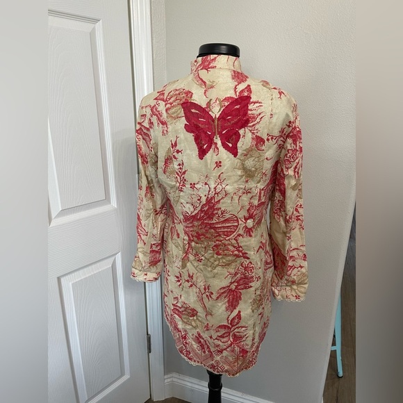 Sigrid Olsen Women's Long Floral Linen Jacket Coat Butterfly Size M Mandarin - Picture 5 of 9